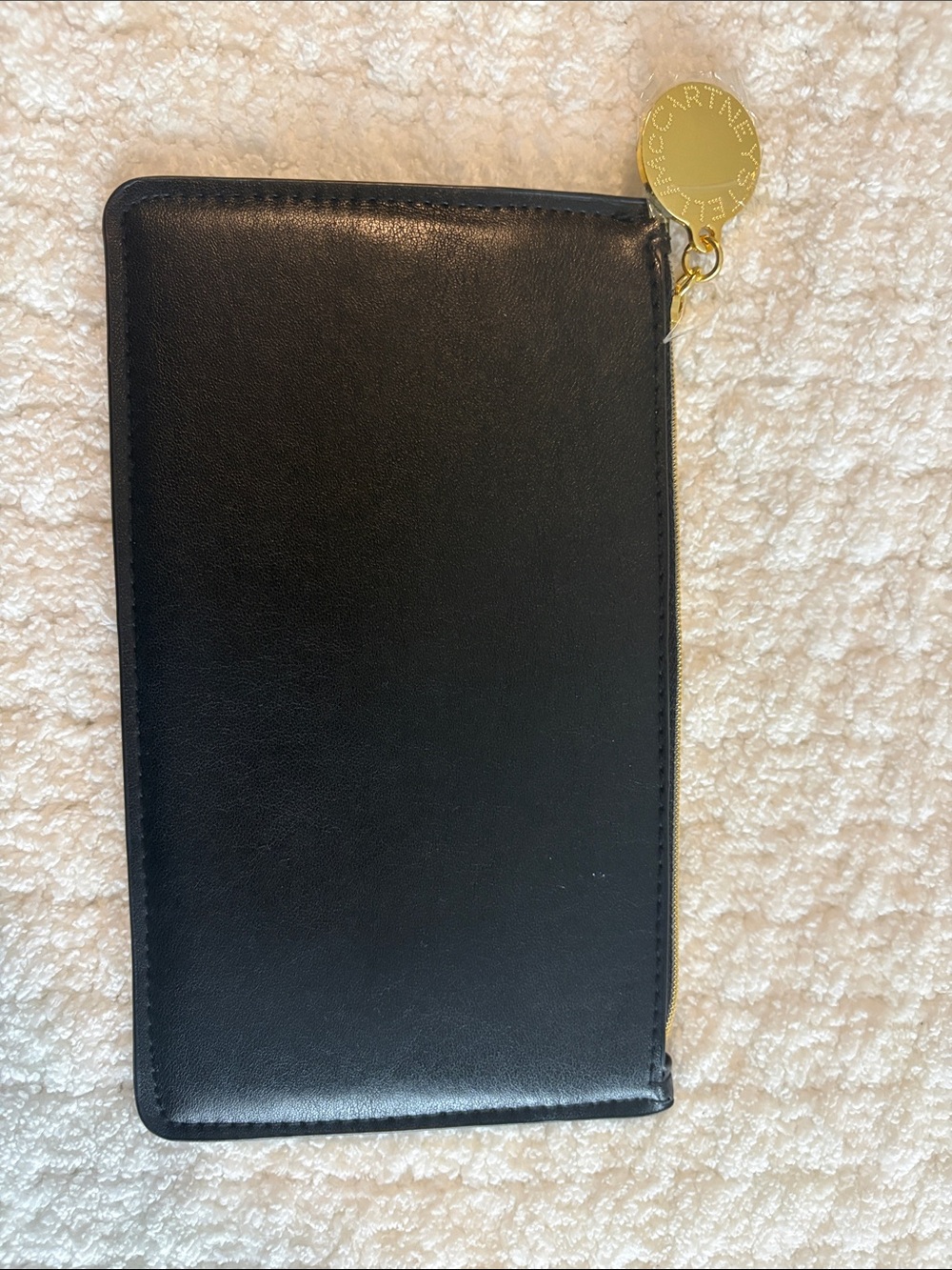 Stella McCartney Black Zip Pouch with Gold Logo Disc new w/o tag